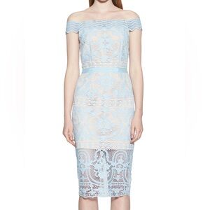 Aijek Padua Embroidered Lace Off The Shoulder Dress in Light Blue Size 2